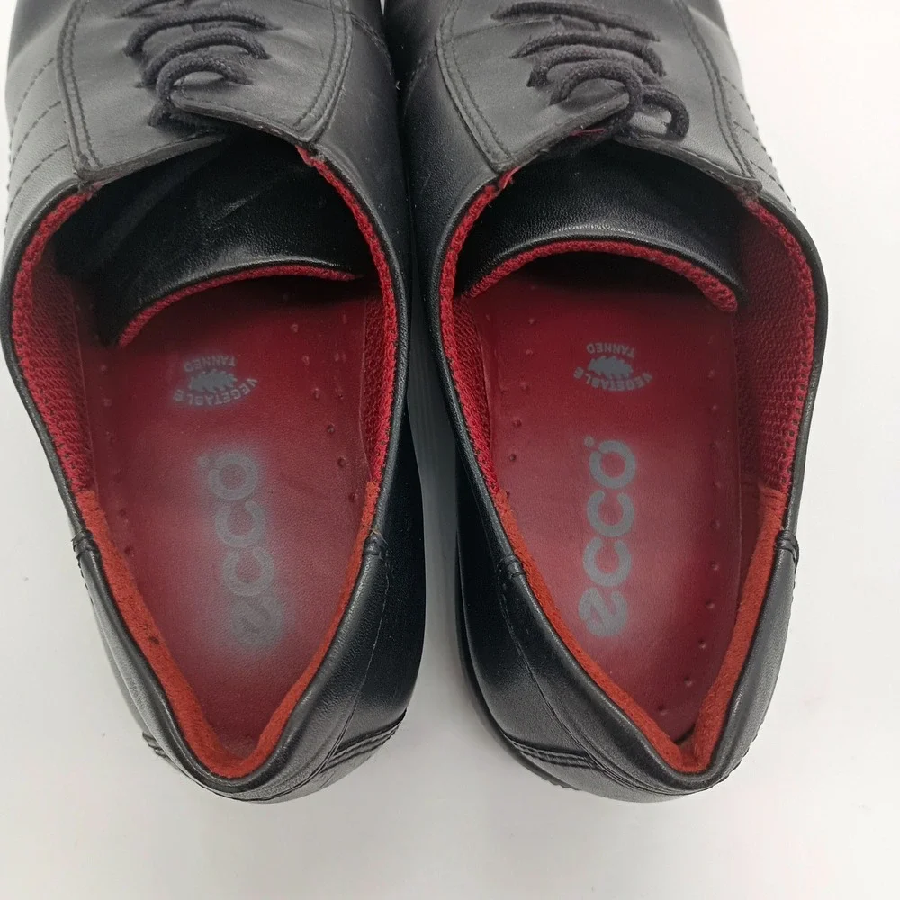 ECCO Black Leather Square Toe Lace‎ Up Oxford Shoes Red Lining Womens 37